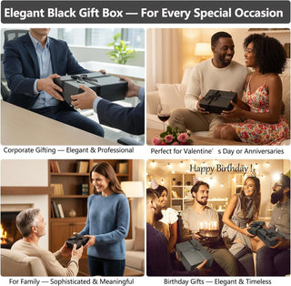 Gift Boxes with Lids for Presents, Set of 5 Black Gift Boxes, Pre-warpped Nesting Boxes for Gifts, Luxury Gift Box for Father's Day, Anniversaries, Birthdays,Weddings, etc.