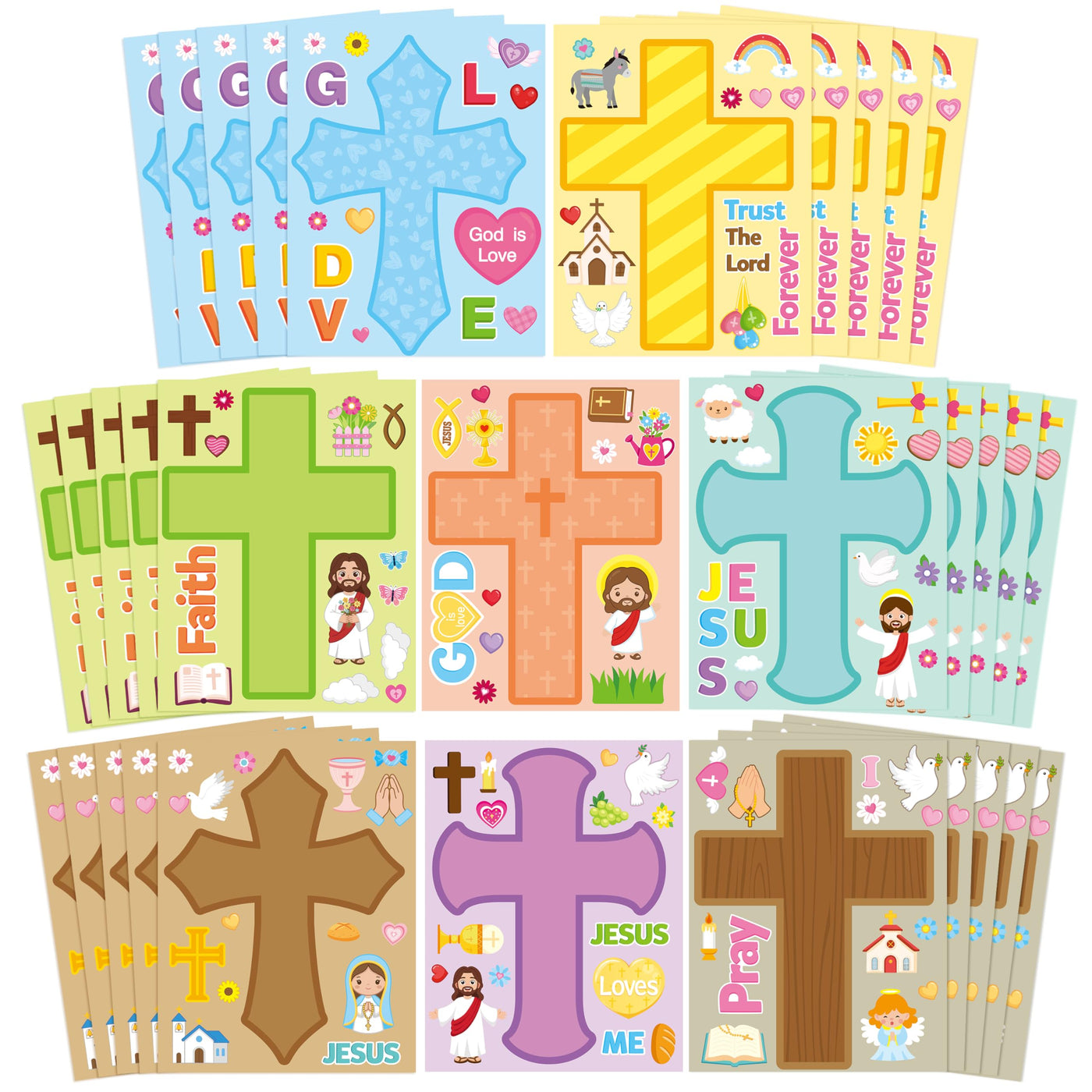 CY2SIDE Mothers Cross Stickers Sheet - 40PCS Make A Best Mom Cross Face Sticker with Heart Flower for Kid, DIY Religious Gift Craft Sticker Game Party Favor for Christian Sunday School Home Project