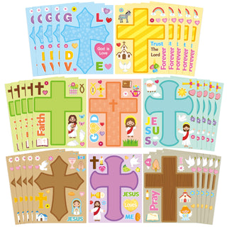 CY2SIDE Mothers Cross Stickers Sheet - 40PCS Make A Best Mom Cross Face Sticker with Heart Flower for Kid, DIY Religious Gift Craft Sticker Game Party Favor for Christian Sunday School Home Project