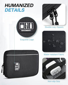 BAGSMART Large Electronics Travel Organizer Case, Tech Accessories Cord Storage Bag for Phone, Power Bank, SD Card, Cables, Black