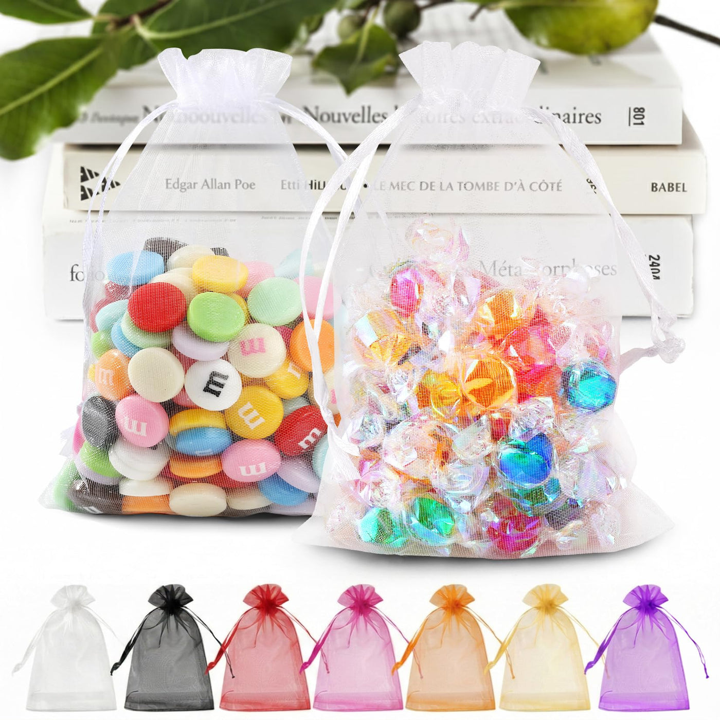 ANZNKU 50 Pack Organza Bags 5 x 7 in White Small Mesh Gift Bags Bulk Drawstring for Wedding Party Favors, Little Goodie Bag for Candy Jewelry Soap Makeup, Treat Sachet Pouch for Baby Shower Graduation