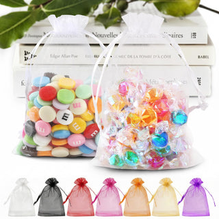 ANZNKU 50 Pack Organza Bags 5 x 7 in White Small Mesh Gift Bags Bulk Drawstring for Wedding Party Favors, Little Goodie Bag for Candy Jewelry Soap Makeup, Treat Sachet Pouch for Baby Shower Graduation