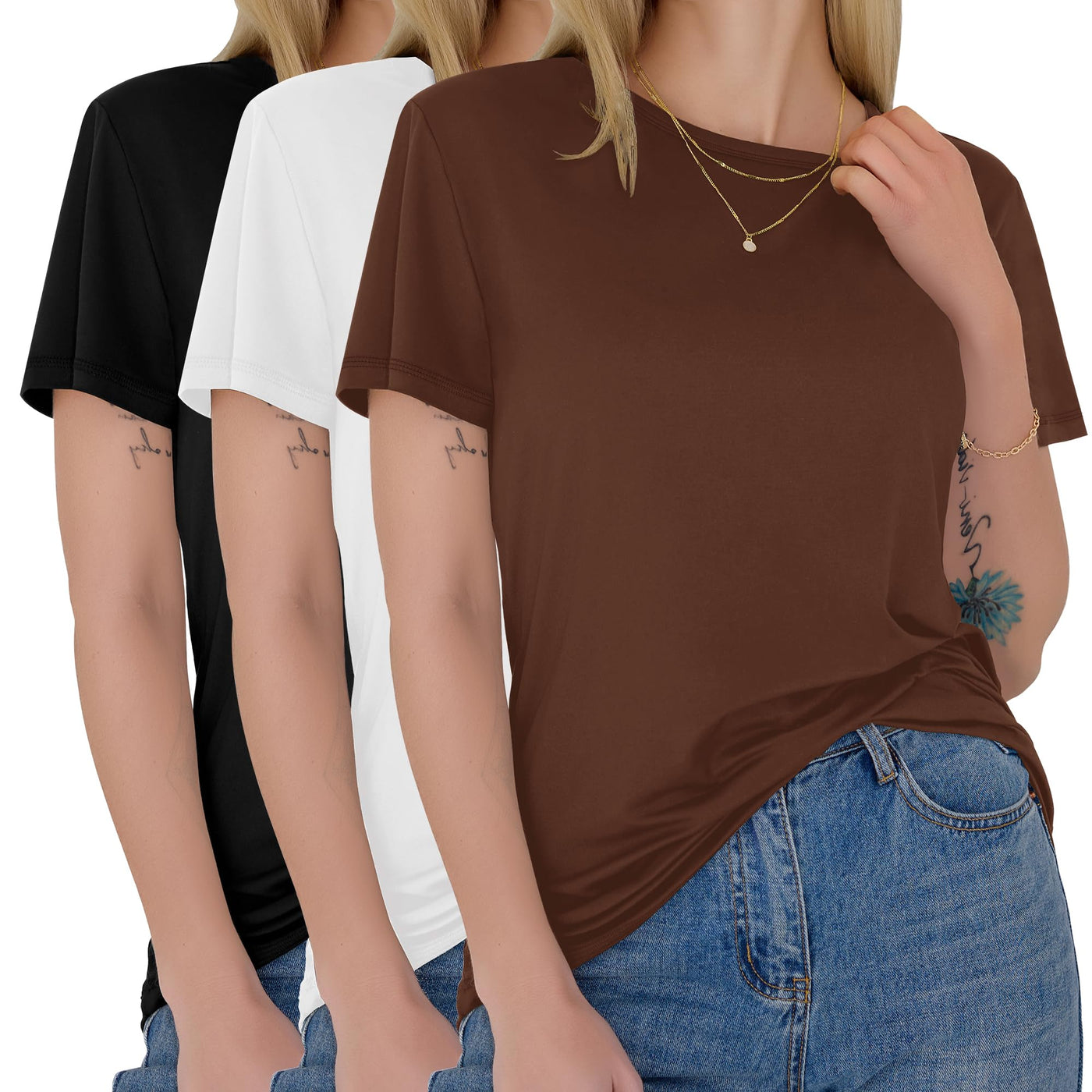 GAYHAY 3 Pack Womens T-Shirts - Short Sleeve Spring Summer Tops Crew Neck Trendy Casual Work Soft Basic Tees for Ladies 2026