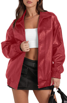 Sampeel Leather Jacket Women Faux Oversized Motorcycle Bomber Coats 2025 Fall Fashion Outfits Winter Clothes