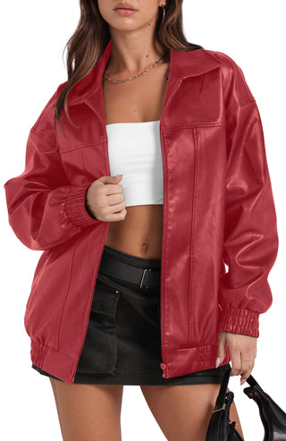 Sampeel Leather Jacket Women Faux Oversized Motorcycle Bomber Coats 2025 Fall Fashion Outfits Winter Clothes