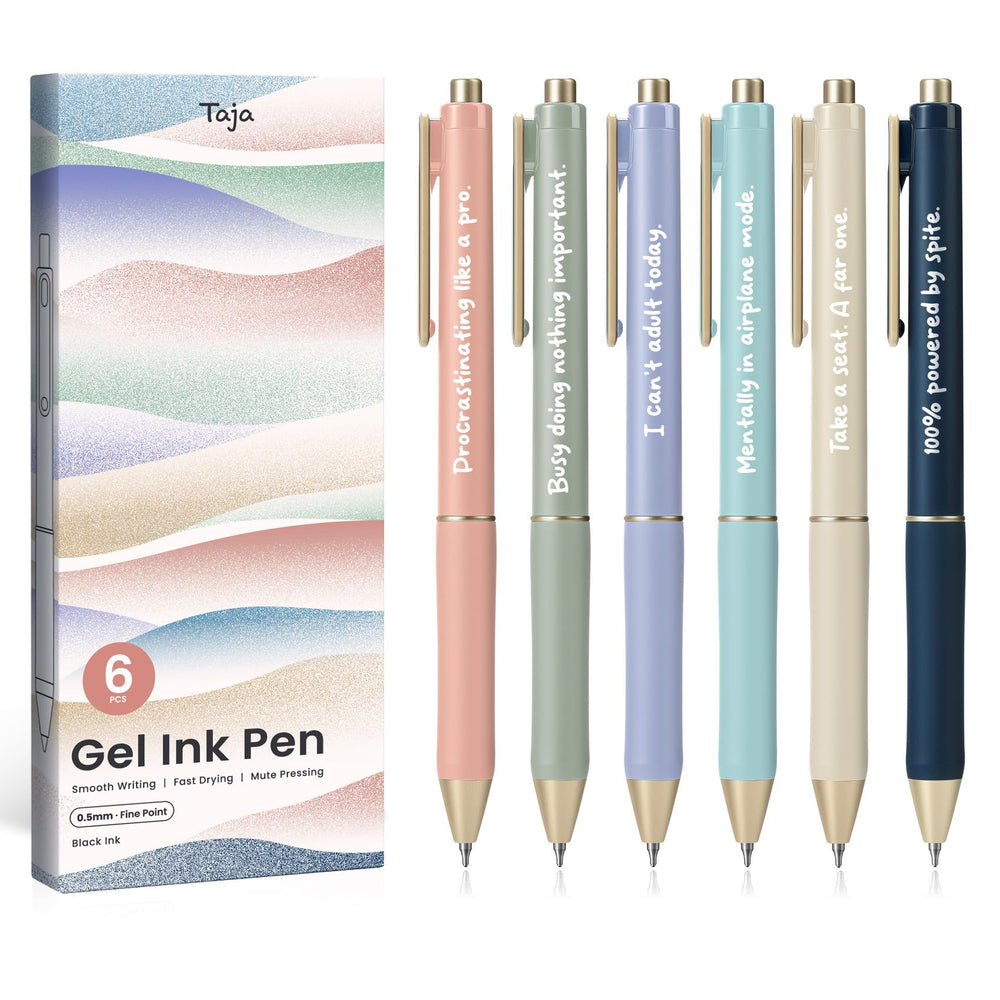 Taja Gel Pens, 6 Pcs Quick Dry Black Gel Ink Pens, 0.5mm Fine Point Smooth Writing Pens for Journaling and Note Taking, Cute Aesthetic Pens for Women & Men-Pastel