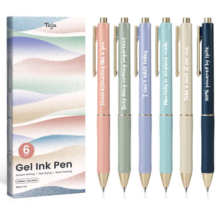 Taja Gel Pens, 6 Pcs Quick Dry Black Gel Ink Pens, 0.5mm Fine Point Smooth Writing Pens for Journaling and Note Taking, Cute Aesthetic Pens for Women & Men-Pastel