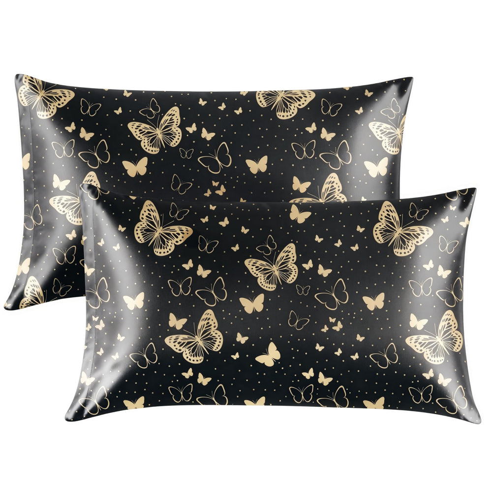 EXQ Home Silky Satin Pillowcase for Hair and Skin,Printed Pillow Cases Standard Size Set of 2 Satin Pillow Case 2 Pack with Envelope Closure(Ink Leaf, 20x26)