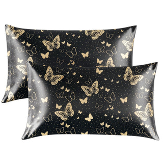 EXQ Home Silky Satin Pillowcase for Hair and Skin,Printed Pillow Cases Standard Size Set of 2 Satin Pillow Case 2 Pack with Envelope Closure(Ink Leaf, 20x26)