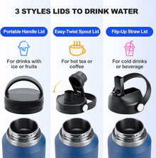HYDROWION 32oz Stainless Steel Water Bottle(Cold for 48 Hrs, Hot for 24 Hrs), Double Wall Vacuum Insulated Water Flask with Straw Lid, Spout Lid and Flex Cap, Fit in Any Car Cup Holder, Cobalt