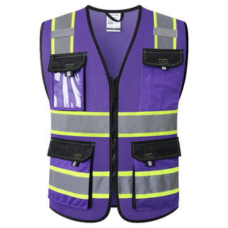 JKSafety Hi Vis Reflective Safety Vests for Men Women High Visibility Vest with Pockets Mesh Fabric Construction Safety Apparel Neon Vest for Work (220-Black L)