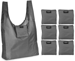 Masirs Reusable Shopping Bags 6 Pack, Foldable Grocery Tote with Pouch Large Packable Ripstop Polyester Sacks, Washable Lightweight Eco Friendly Reusable for Groceries and Shopping, Grey
