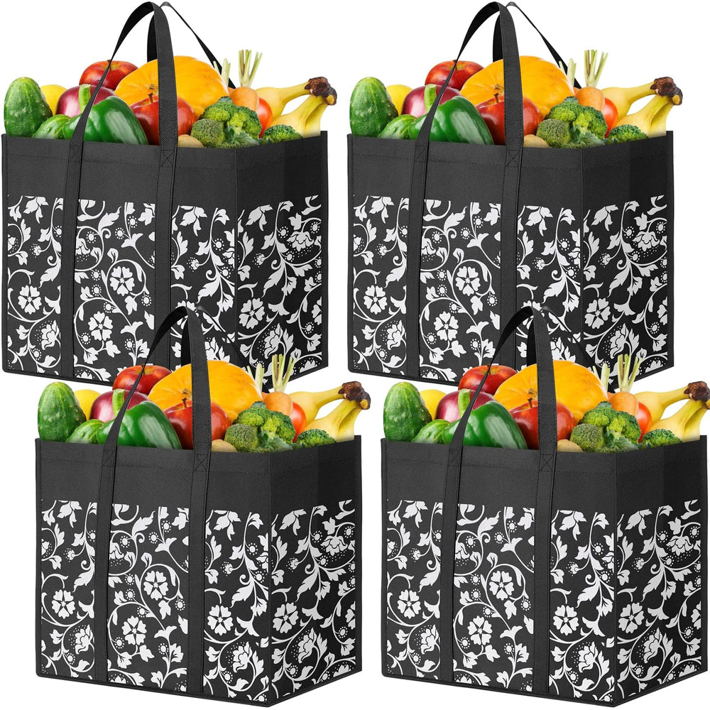 WOWBOX Reusable Grocery Bags Foldable Tote Bags Bulk with Reinforced Handles Shopping Bags for Groceries Heavy Duty Kitchen Reusable Grocery Bags with Waterproof Coating 4-Pack, Blue