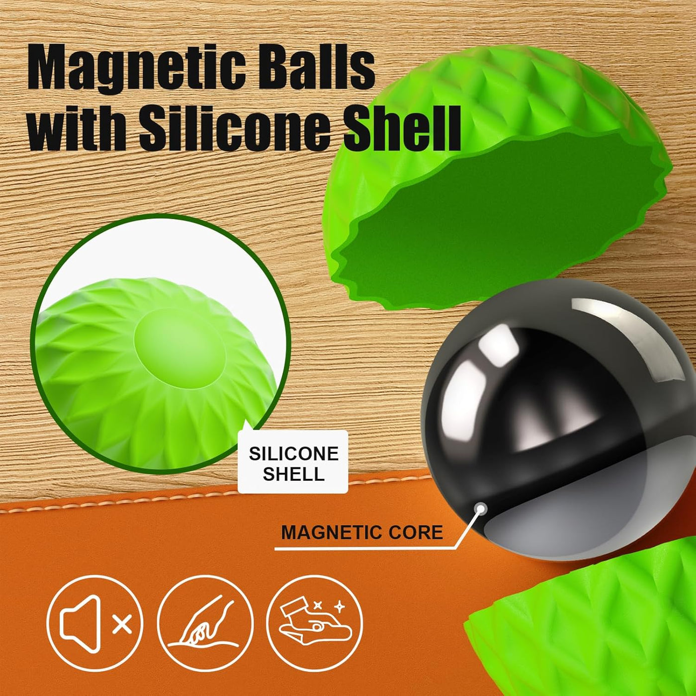 Silicone Magnetic Balls, Fidget Toys, 6-Pack Stress Relief Toys for Adults, Teens, Sensory Toy for Fingers Hands, Quiet Office Desk Toys with Textures, Magnet Fidget Fun Gift