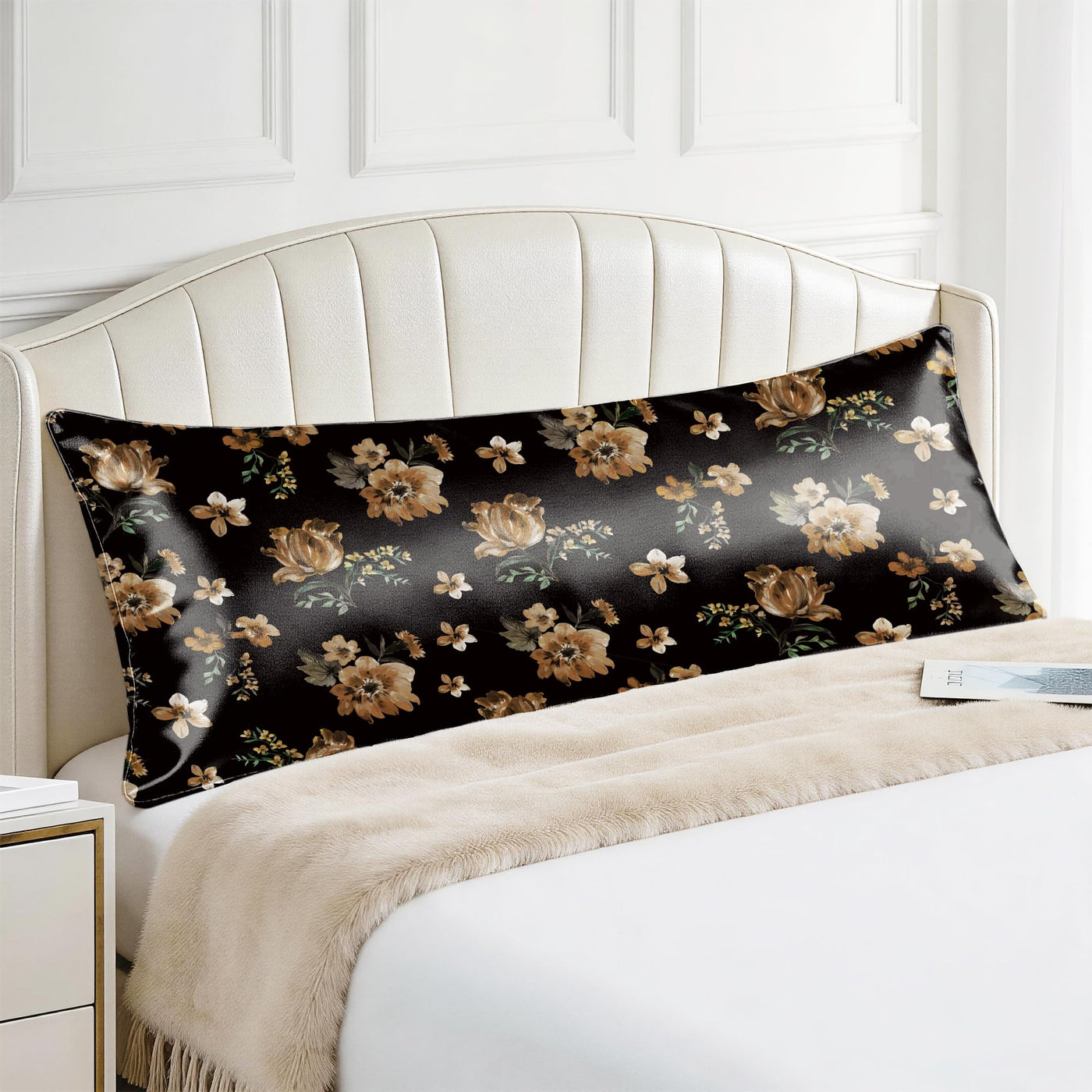 EXQ Home Silky Satin Pillowcase for Hair and Skin,Printed Pillow Cases Standard Size Set of 2 Satin Pillow Case 2 Pack with Envelope Closure(Ink Leaf, 20x26)