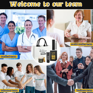Thenshop 6 Pcs Welcome to the Team Gift Set, New Employee Welcome Gifts Including Tote Bag, Notebook, Pen, Scented Candle, Tumbler, and Pen Cover for Men Women New Employees, Coworkers(Black)