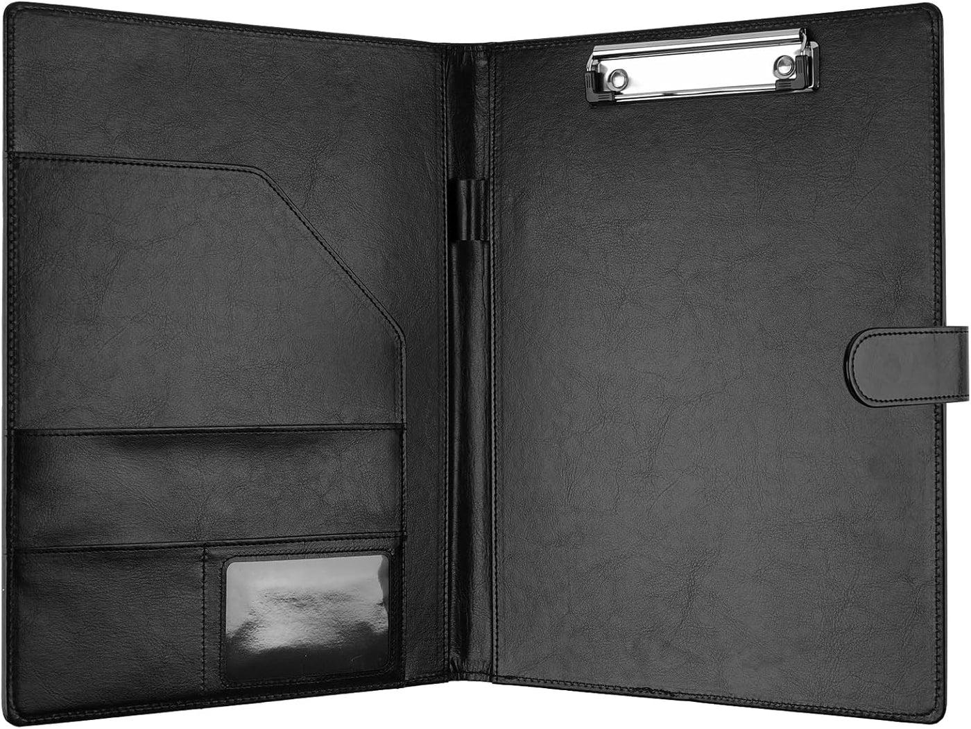 Professional Padfolio with Clipboard, Faux Leather Portfolio Folder Binder, Legal Pad Holder for A4 Letter Size Notepad, Resume, Writing Pad, Ideal Organizer for Business Office Conference, Black