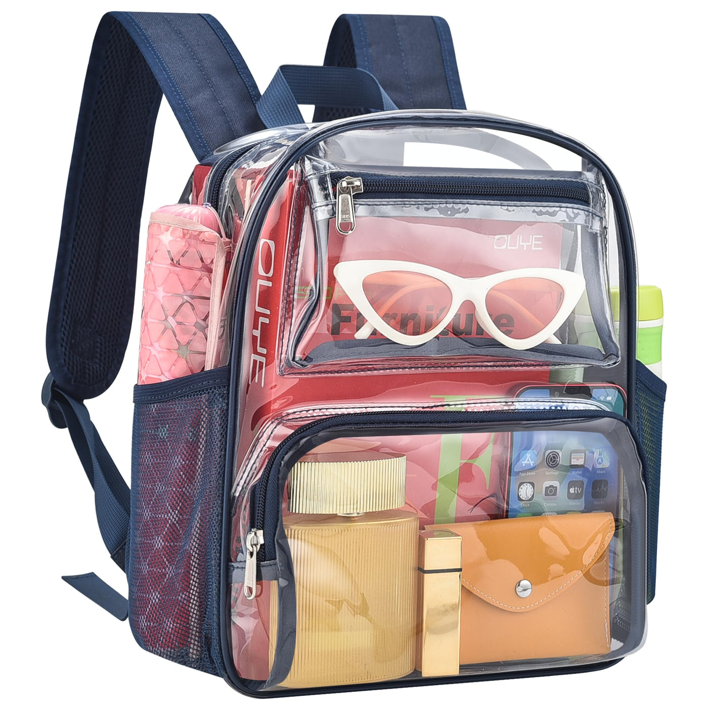MAY TREE Clear Backpack Stadium Approved for Women and Men, Clear Bag for Stadium Events, Transparent bag for Concert Sporting Festival, Black