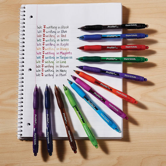 Paper Mate Profile Retractable Ballpoint Pens, Bold Point (1.4mm), Assorted Colors, 12 Count - Back to School, Office, Teacher Supplies - hover image