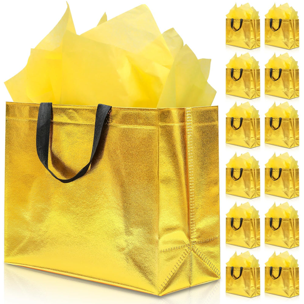 KeerxunBag 12Pcs Reusable Gift Bags（Includes Tissue Paper） Gift bag with handle Birthdays Parties Holidays Weddings Medium 13x5x11in colorful Gift Bags