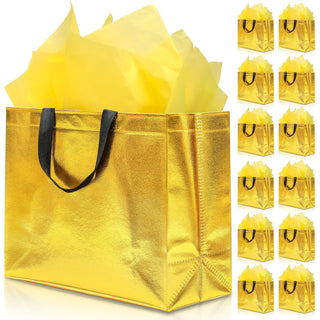 KeerxunBag 12Pcs Reusable Gift Bags（Includes Tissue Paper） Gift bag with handle Birthdays Parties Holidays Weddings Medium 13x5x11in colorful Gift Bags