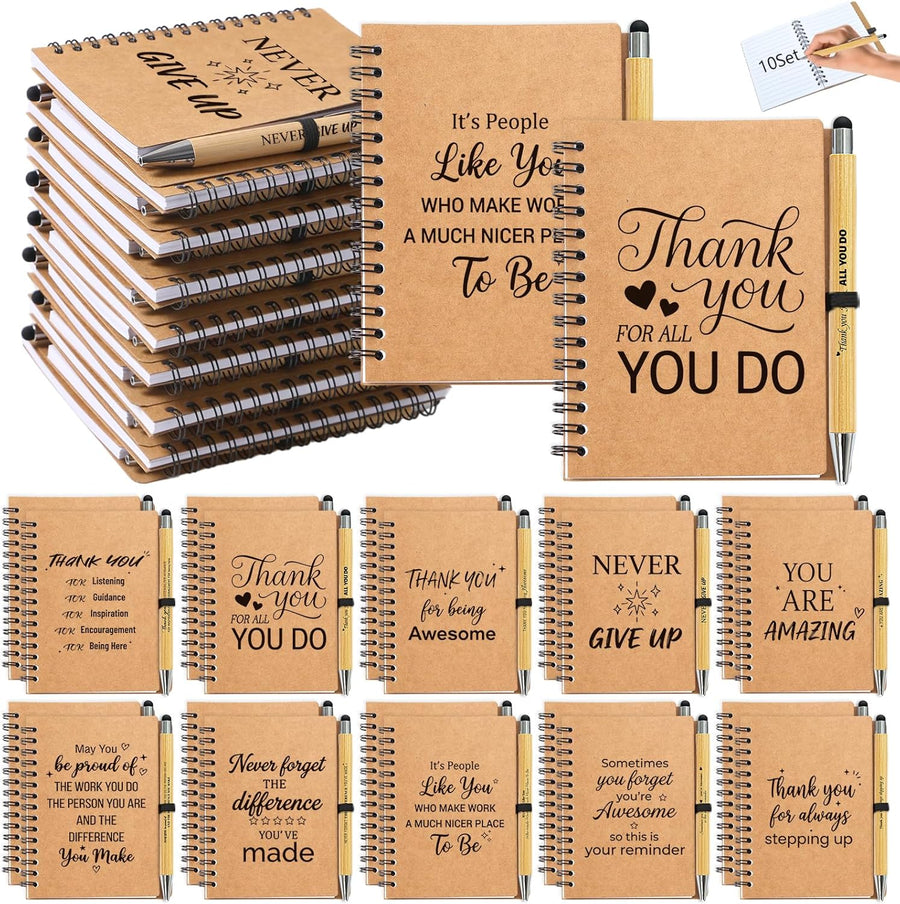 20pcs/10 Sets Employee Appreciation Gifts Bulk, 10 Inspirational Notebooks & 10 Motivational Pens for Coworker Gifts, Team Building, Nurse, Volunteer, DSP, Housekeeping, EVS Staff Office Gift