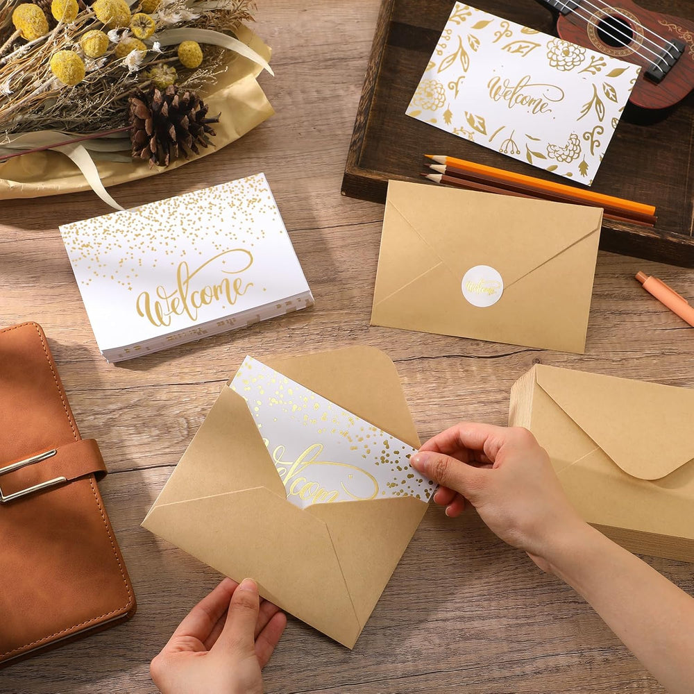 Fumete 48 Sets Welcome Cards Bulk with Kraft Envelopes and Stickers for Guest Employee Greeting Cards Assorted Paper for Birthday Business Wedding New Home Baby Shower(White)