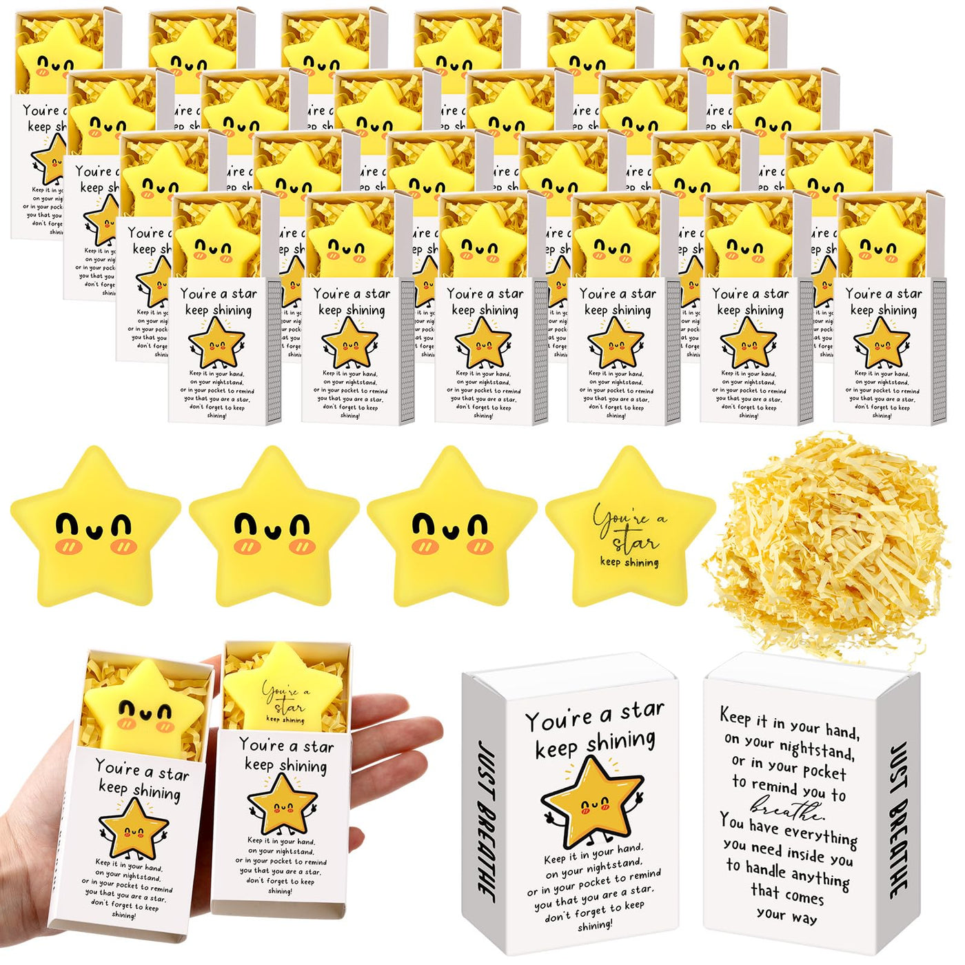 Wettarn 75 Sets Appreciation Gifts Cute Stress Balls with Support Boxes Bulk Party Favors for Employee Coworker Team Group Stuffers Office Prizes Positive Desk Decor