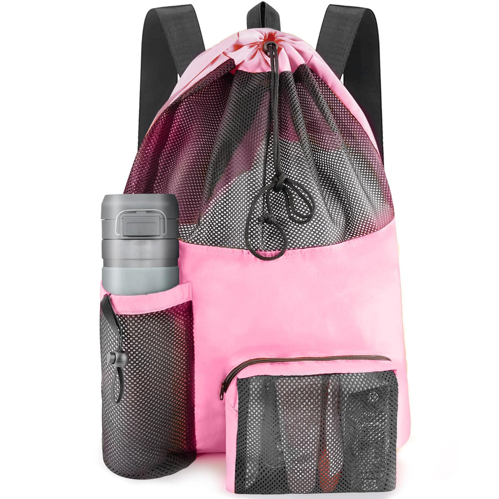 HOHOM Swim Mesh Beach Bag, Waterproof Gym Bags for Women and Men, Large Pool Bag Swimming Gear Drawstring Backpack