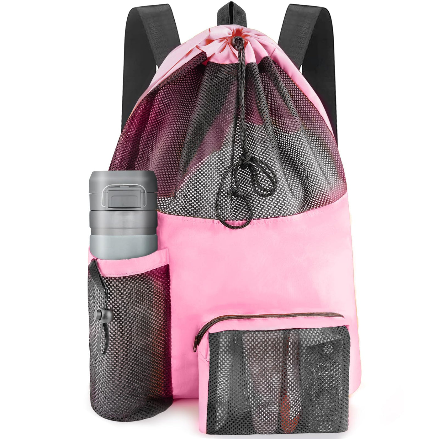 HOHOM Swim Mesh Beach Bag, Waterproof Gym Bags for Women and Men, Large Pool Bag Swimming Gear Drawstring Backpack