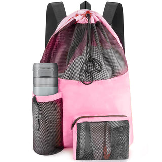 HOHOM Swim Mesh Beach Bag, Waterproof Gym Bags for Women and Men, Large Pool Bag Swimming Gear Drawstring Backpack