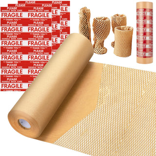 Honeycomb Packing Paper, MINHAO 15"x230' Eco Friendly Packing Paper for Moving Recyclable Honeycomb Paper Moving Supplies Bubble Paper Wrapping Protective Roll, With 36 Fragile Sticker Labels