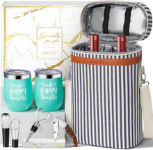 Birthday Gifts for Women Men - Mothers Day Wine Gift Baskets For Woman Mom, Her, Women, Friend, Wine Lovers, Self Care Package, Insulated Wines Tote Bag Carrier w/ Tumblers & Wines Accessories Set