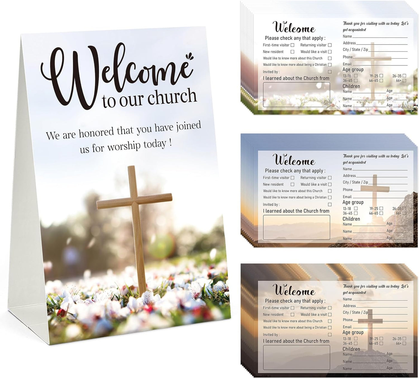 151Pcs Church Visitor Cards Set Welcome Prayer Request Cardstock with Tent Sign for Greeting Religious Occasions