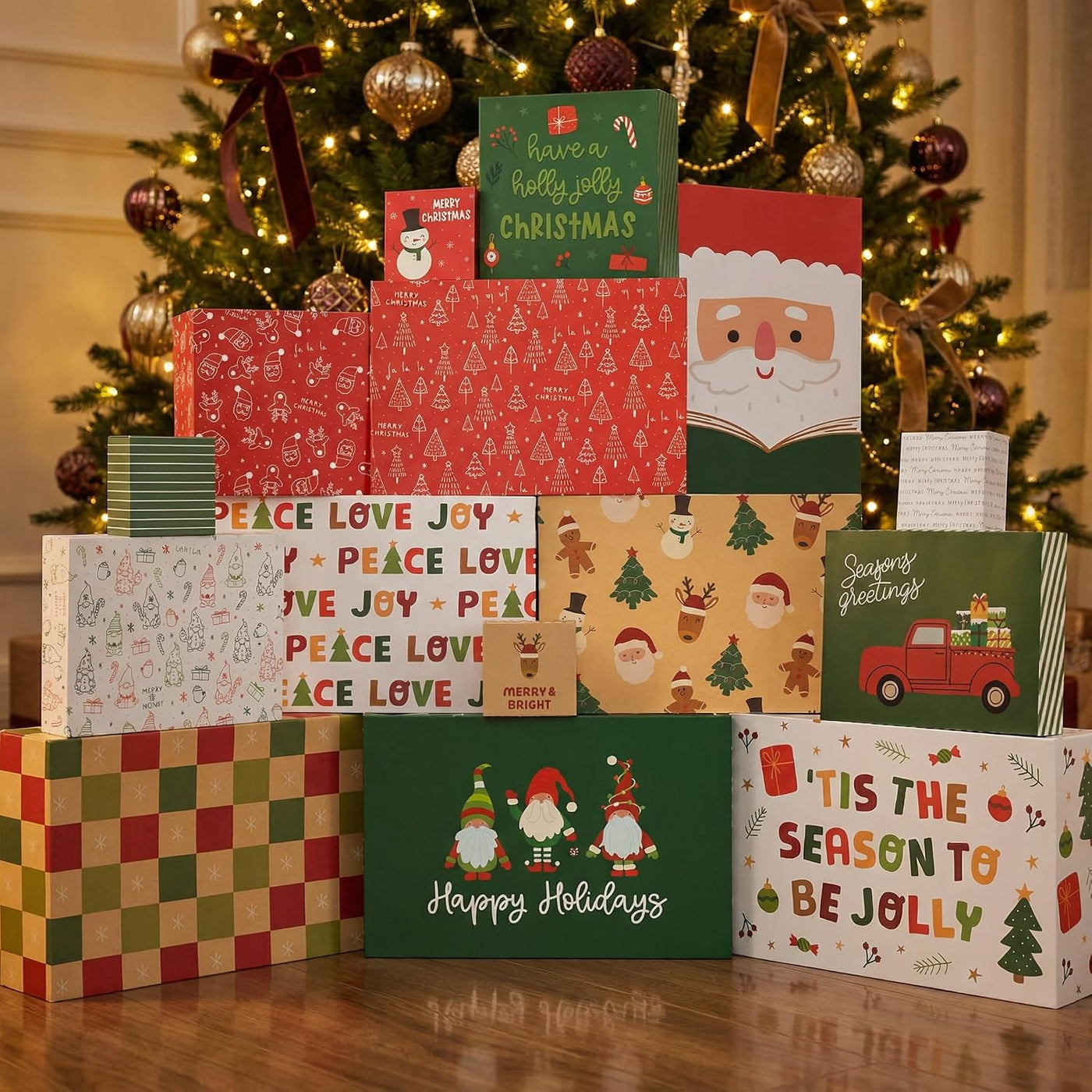 ZICOTO Beautiful Christmas Gift Boxes Set of 15 - Stylish Holiday Present Boxes with Assorted Festive Designs for Easy Christmas Gift Wrapping - Perfect Variety Set for Shirts, Clothing and More
