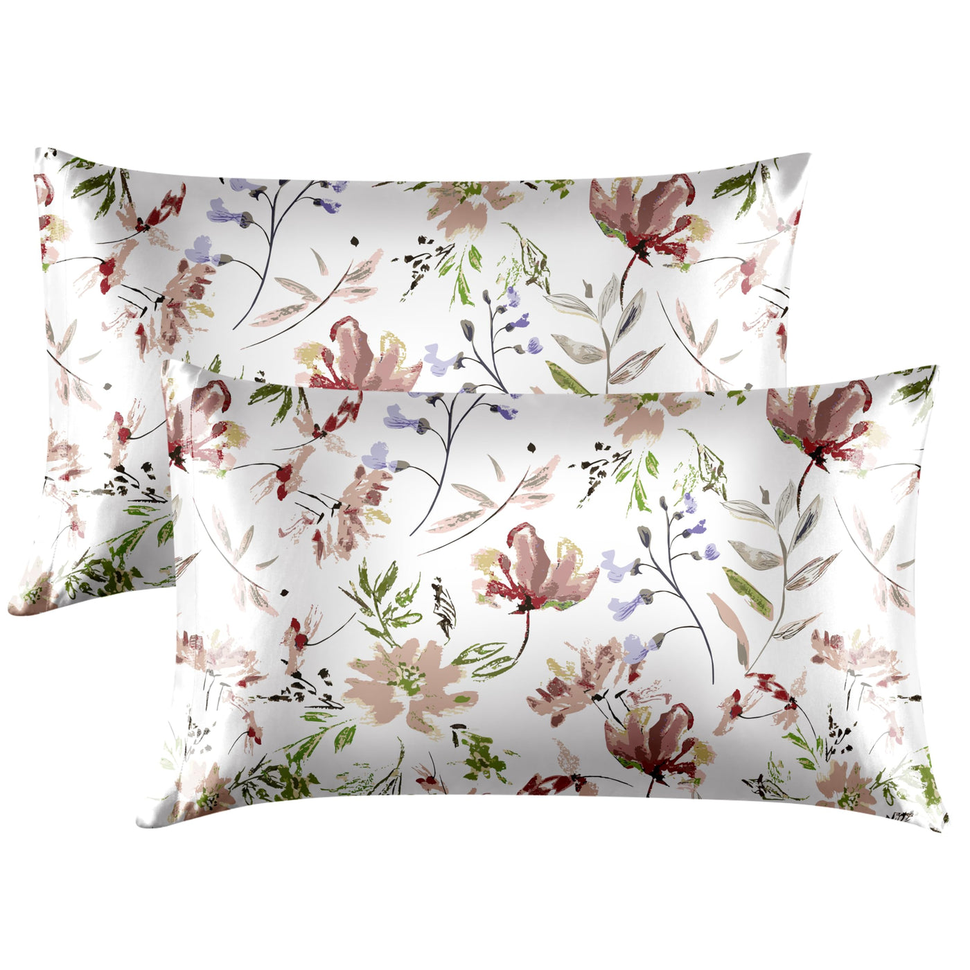 EXQ Home Silky Satin Pillowcase for Hair and Skin,Printed Pillow Cases Standard Size Set of 2 Satin Pillow Case 2 Pack with Envelope Closure(Ink Leaf, 20x26)