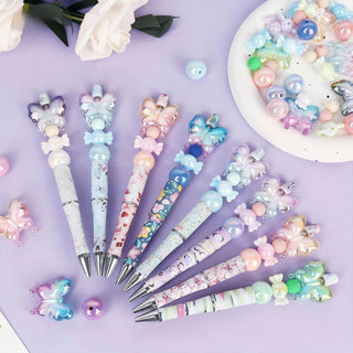 holoith 8 Set Butterfly Flower Beadable Pens Kit, Pen Making Kit with Beads and Refills, Black Ink Ballpoint Smooth Writing, Gift for Diy Present Students Teens Office Supplies