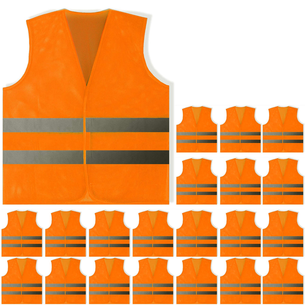 PeerBasics Safety Vests 10 Pack - Yellow Reflective High Visibility, Hi Vis Silver Strip, Men Women, Work, Cycling, Runner, Surveyor, Volunteer, Crossing Guard, Road, Construction, Neon (Mesh, 10)