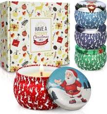 Christmas Candle Gift Set for Women, 4 Pack Long Lasting Soy Wax Candles with Lavender, Cookie, Fir & Cinnamon Apple Scents, Aromatherapy Candles for Home, Perfect Holiday Gifts