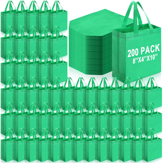 Windyun 50 Pcs Reusable Tote Bag Bulk 8 x 4 x 10 Inch Non Woven Shopping Bag with Handle Reusable Portable Grocery Gift Tote (Black)