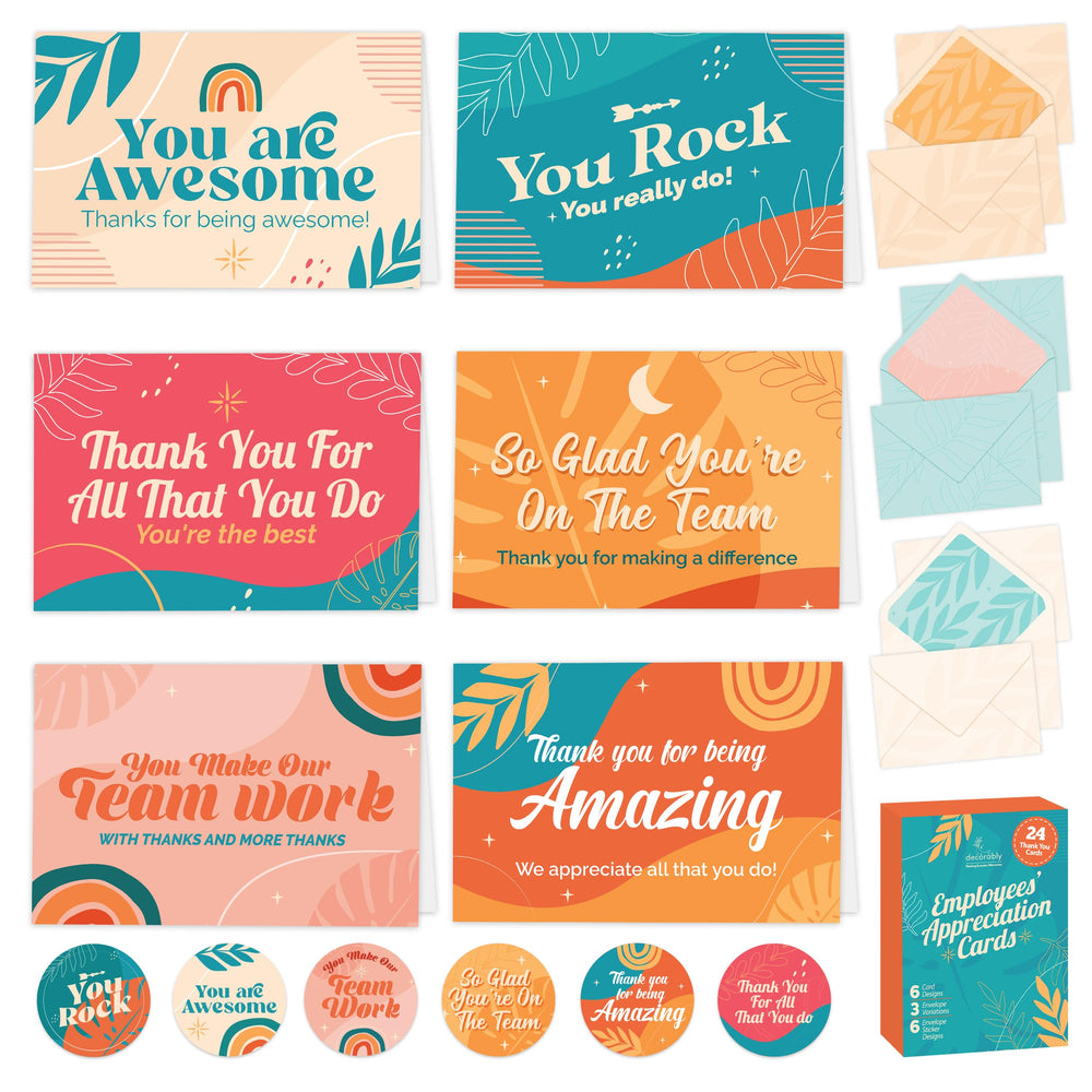 Decorably 24 Pack Gold Foil 6x4in Welcome Cards with Envelopes and Stickers, 6 Elegant Designs for New Employees, Guests, Team Members, Blank Inside - Housewarming, Office, Wedding, Gifting, Mailing