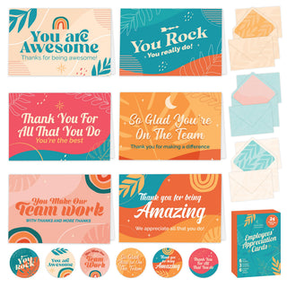 Decorably 24 Pack Gold Foil 6x4in Welcome Cards with Envelopes and Stickers, 6 Elegant Designs for New Employees, Guests, Team Members, Blank Inside - Housewarming, Office, Wedding, Gifting, Mailing