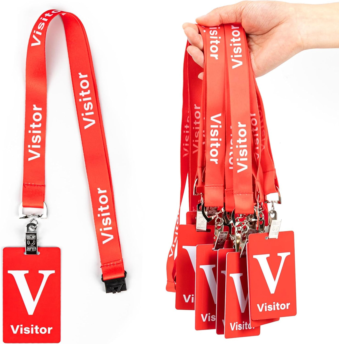 25 Sets Visitor Badge Lanyard with Clips Breakaway Reusable Temporary PVC Pass Card for Event Fundraising Company Exhibition Guest School Activities 3.54 x 2.13inch Red