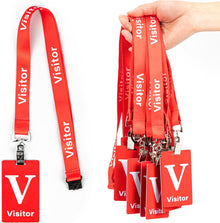 25 Sets Visitor Badge Lanyard with Clips Breakaway Reusable Temporary PVC Pass Card for Event Fundraising Company Exhibition Guest School Activities 3.54 x 2.13inch Red