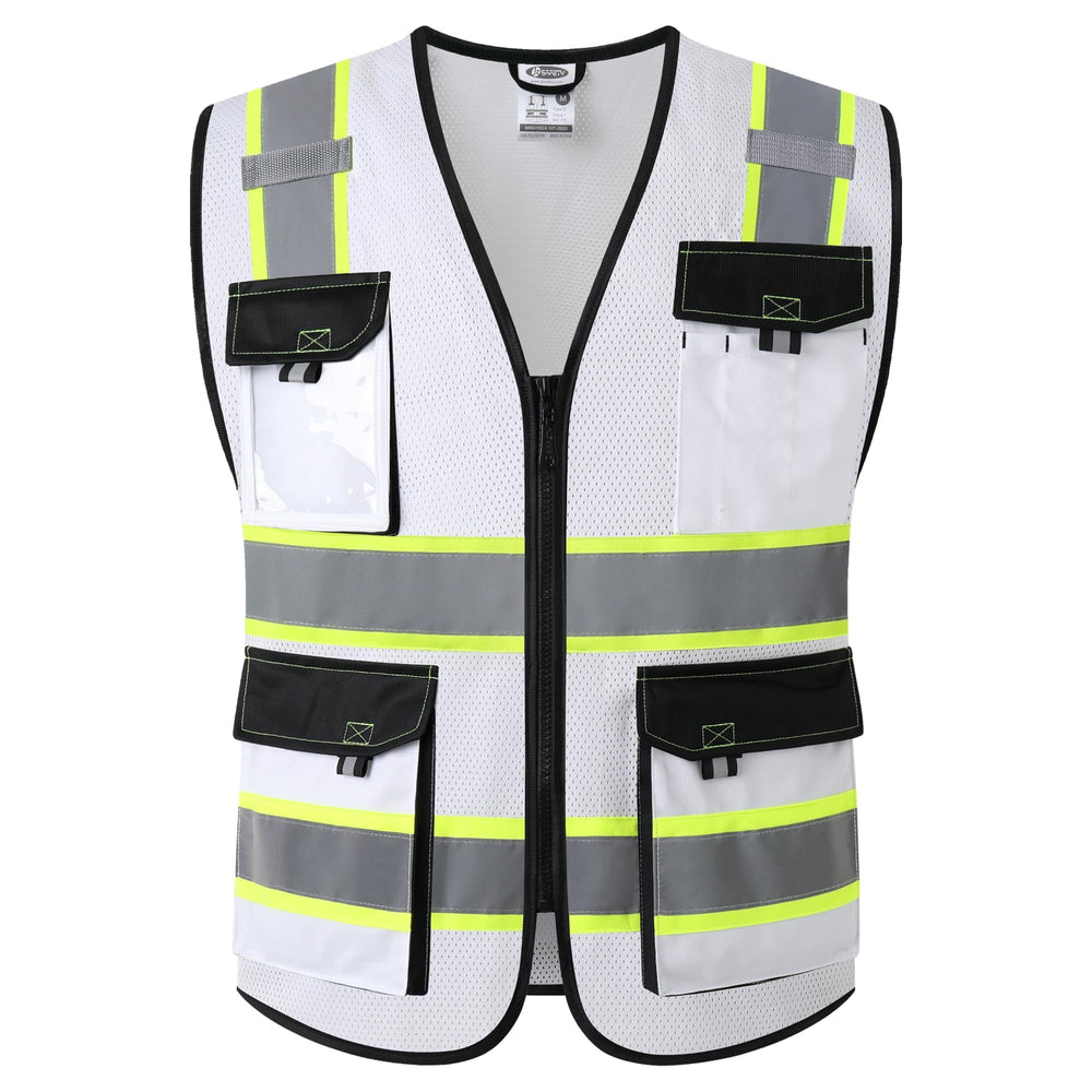 JKSafety Hi Vis Reflective Safety Vests for Men Women High Visibility Vest with Pockets Mesh Fabric Construction Safety Apparel Neon Vest for Work (220-Black L)