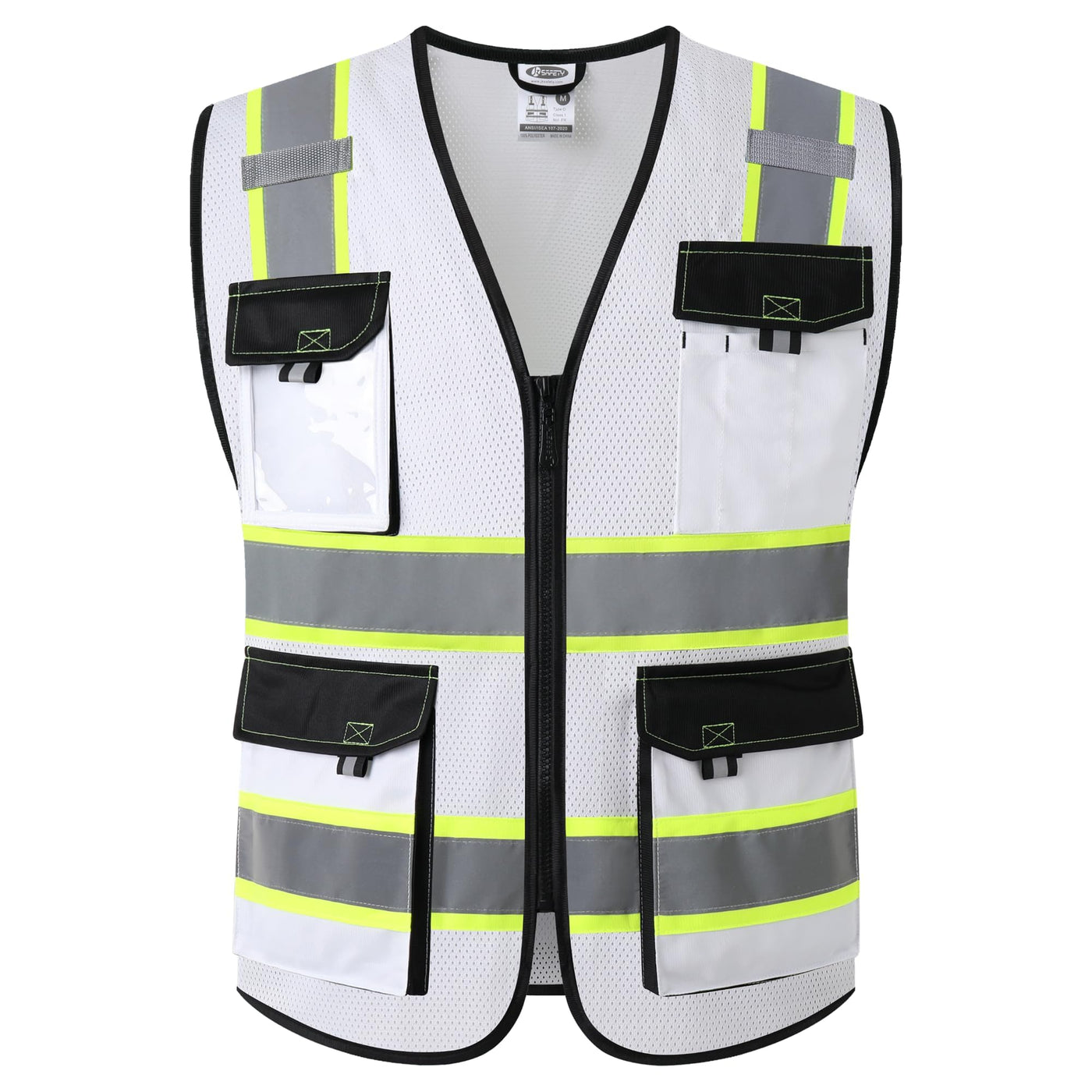 JKSafety Hi Vis Reflective Safety Vests for Men Women High Visibility Vest with Pockets Mesh Fabric Construction Safety Apparel Neon Vest for Work (220-Black L)