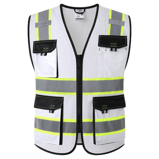 JKSafety Hi Vis Reflective Safety Vests for Men Women High Visibility Vest with Pockets Mesh Fabric Construction Safety Apparel Neon Vest for Work (220-Black L)