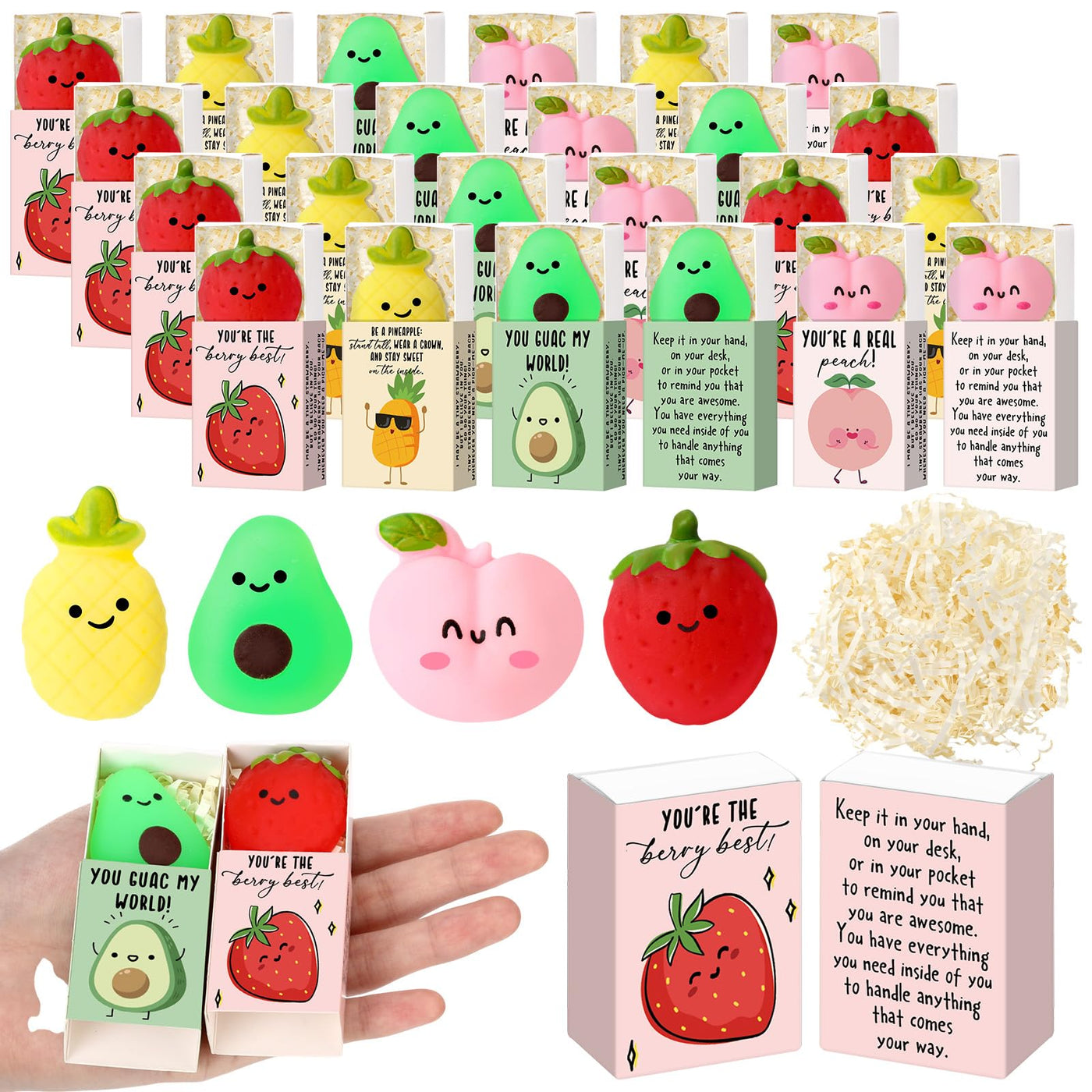Wettarn 75 Sets Appreciation Gifts Cute Stress Balls with Support Boxes Bulk Party Favors for Employee Coworker Team Group Stuffers Office Prizes Positive Desk Decor