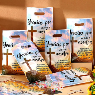 Supervitae 108 Pcs/36 Sets Church Welcome Gift Pockets Bulk Church Visitor Gifts 36 Religious Brochure Bags with Handle 36 Thank You for Joining Us Ballpoint Pen 36 Bookmark for Christian Supplies