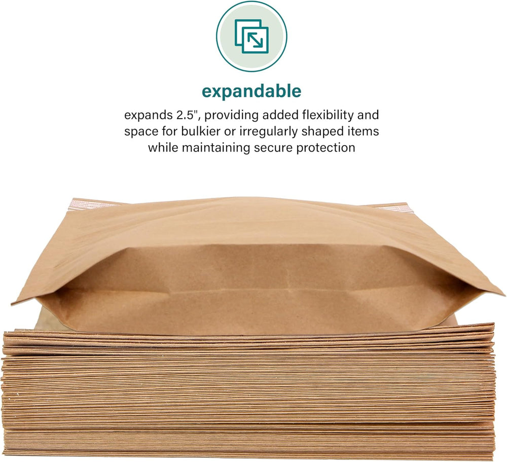 Elementree Small Recyclable Paper Mailers - 11" x 12.5" - 50 Count - Brown Expandable Envelopes & Shipping Bags - Made in the USA - Double-Walled Kraft Paper (00955)